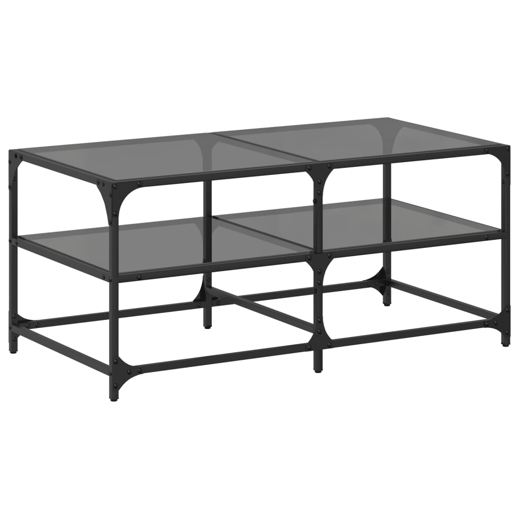 Coffee Table with Glass Top Black 98.5 x 50 x 45 cm Steel