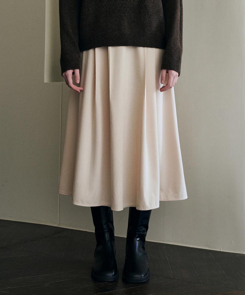Roeil Mild Corduroy Pintuck Skirt - Cream