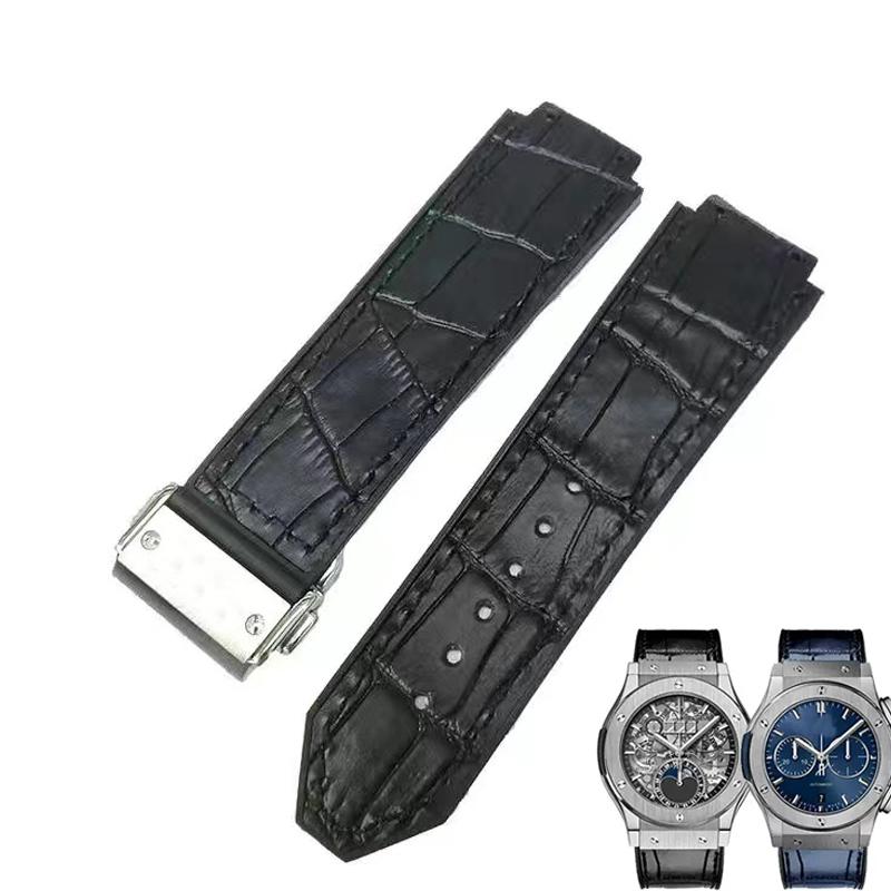 26*19 мм Настоящая Коровья Кожа Резина Ремешок для Часов для HUBLOT Classic Fusion Universe Big Bang Серии Мужской ремень Ремешок для часов бабочка Пряжка