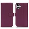 For iPhone 16 Plus Stand Case Litchi Texture Genuine Cow Leather Wallet Phone Cover RFID Blocking