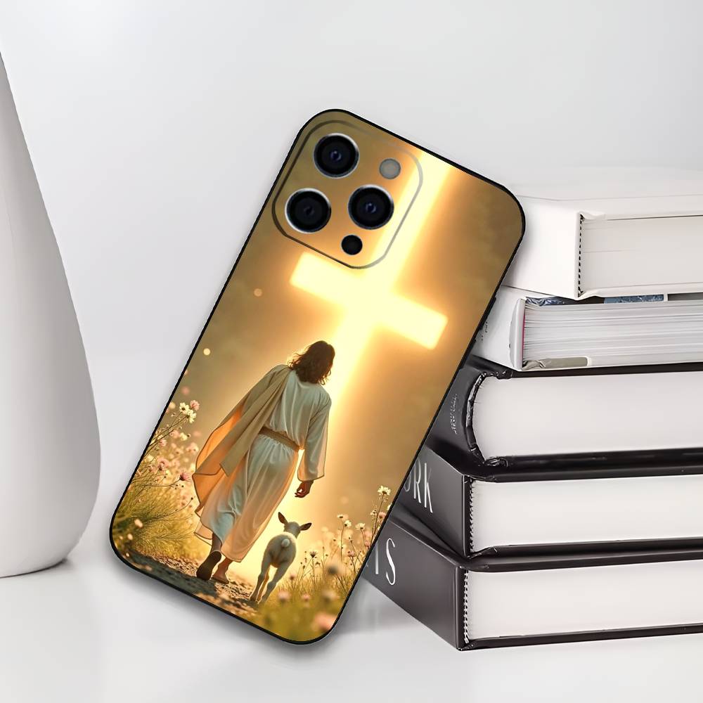 Христианский религиозный чехол для телефона с изображением Иисуса для iPhone 17,16,15,14,13,12,11 Plus,Pro Max,XS,Мягкий черный чехол