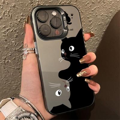 Милый мультяшный чехол для телефона с черным котом для iPhone 16 15 Pro Max 14 13 12 11 Pro Max XS XR 7 8 Plus Противоударный силиконовый мягкий чехол из ТПУ