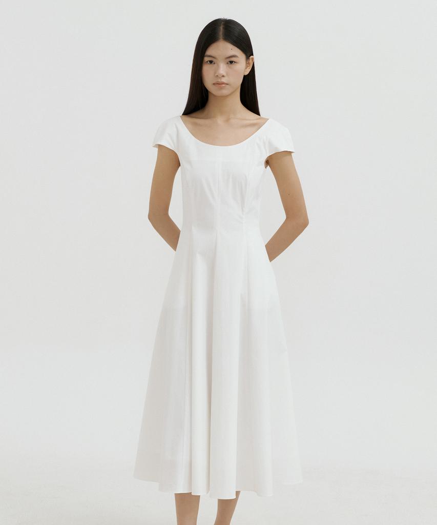Lucirju Mare Boatneck Flare Dress (Ivory)