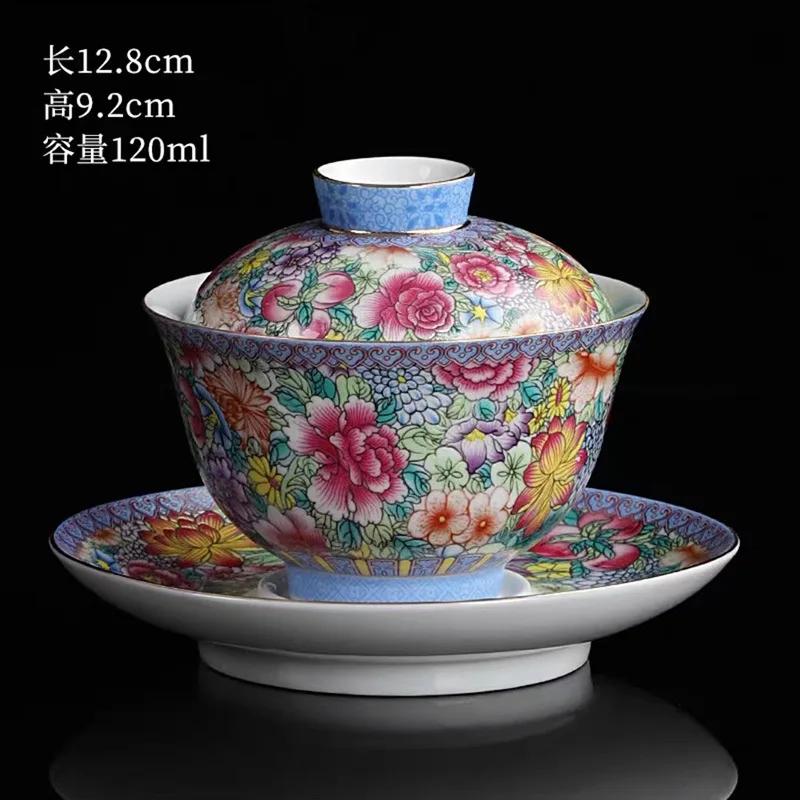 Ceramic Gaiwan with Cover, Teacup Light, Chinese Beauty Tea Infuser, Home Tea Set Accessories, Palace , Enamel Color