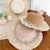 Flat Top Lace Floral Brim Cap Japanese Style Women's Sun Hat Simple Straw Woven Top Hat  Beach