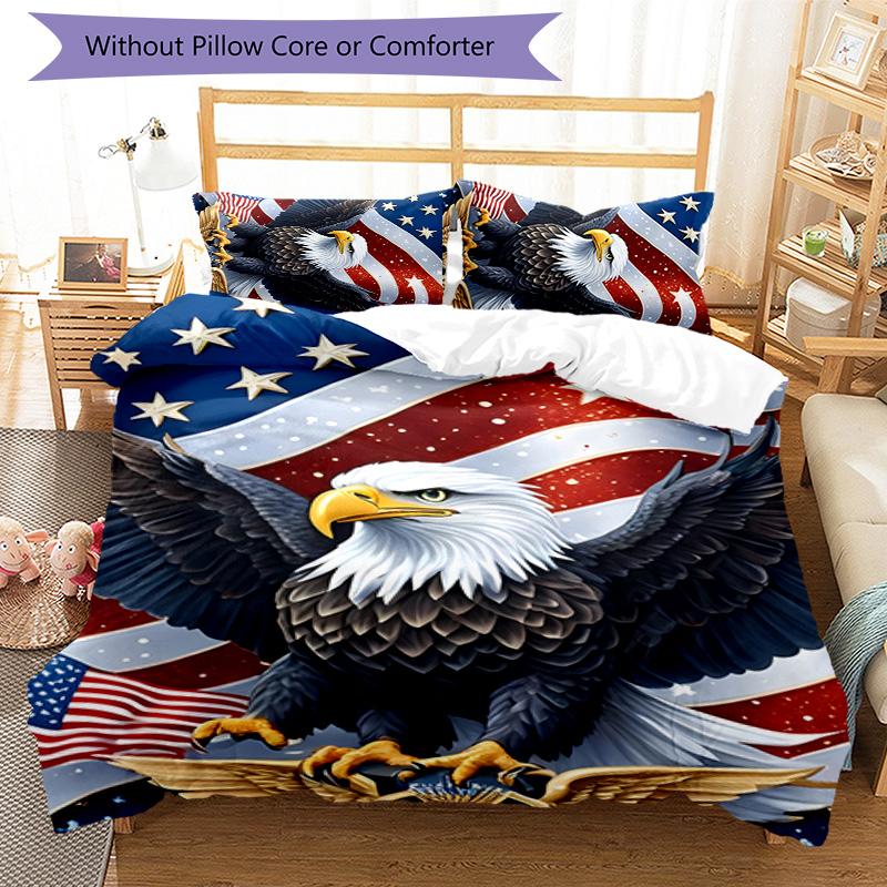 3pcs Flag America Design Cover Set - HD Printed Bedding with 1 Cover and 2 Pillowcases - Perfect for Home and Dorm Decor