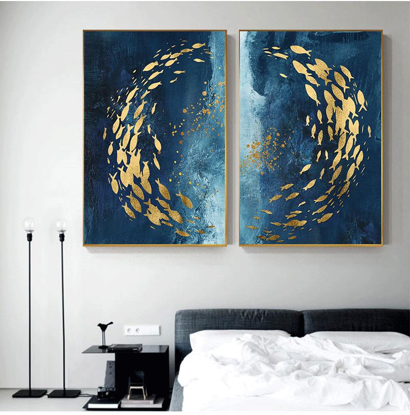 Скандинавская Золотая Черная Рыба Бабочка Wall Art Печать на Холсте Декоративная Картина на Холсте для Гостиной Домашний Декор Без Рамки