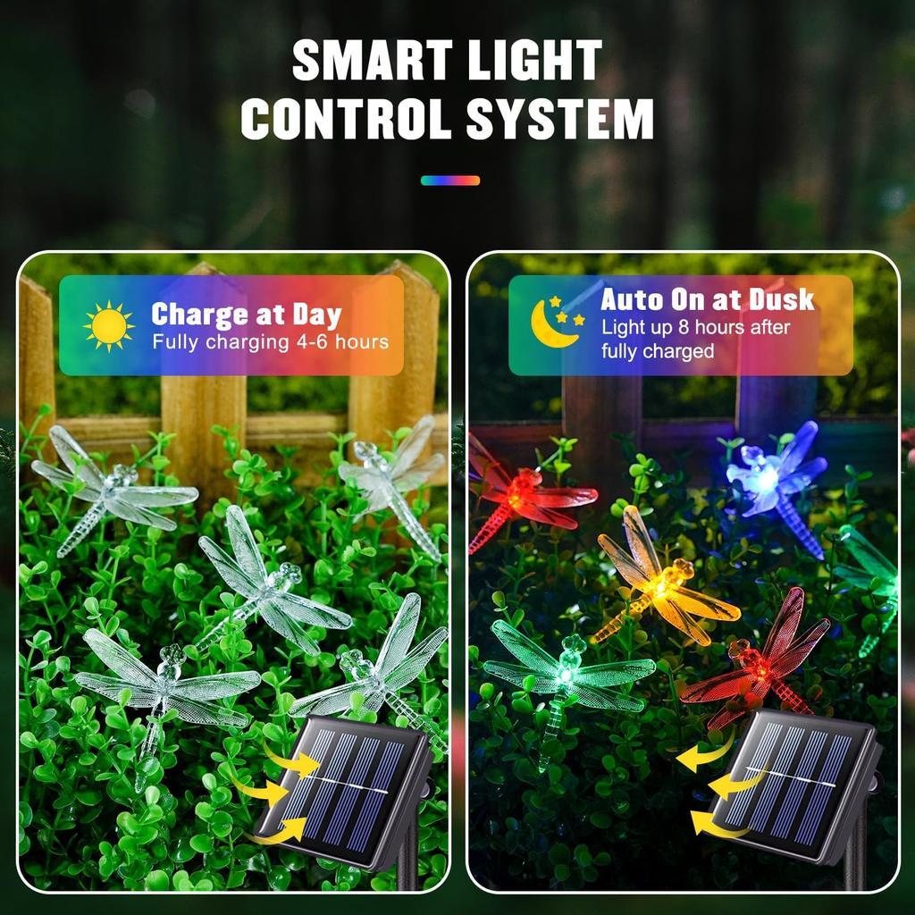 Solar LED Dragonfly String Lights Fairy Lawn Light Outdoor Waterproof Lamp For Home Garden Yard Wedding Decoration Lighting