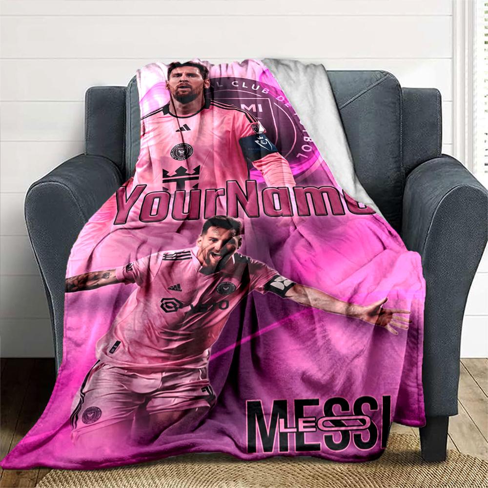 Messi Customize Your Name Blanket Multi-purpose Personalized Blanket Soft Warm Cozy Versatile for Bedding Sofa Nap Office Chair