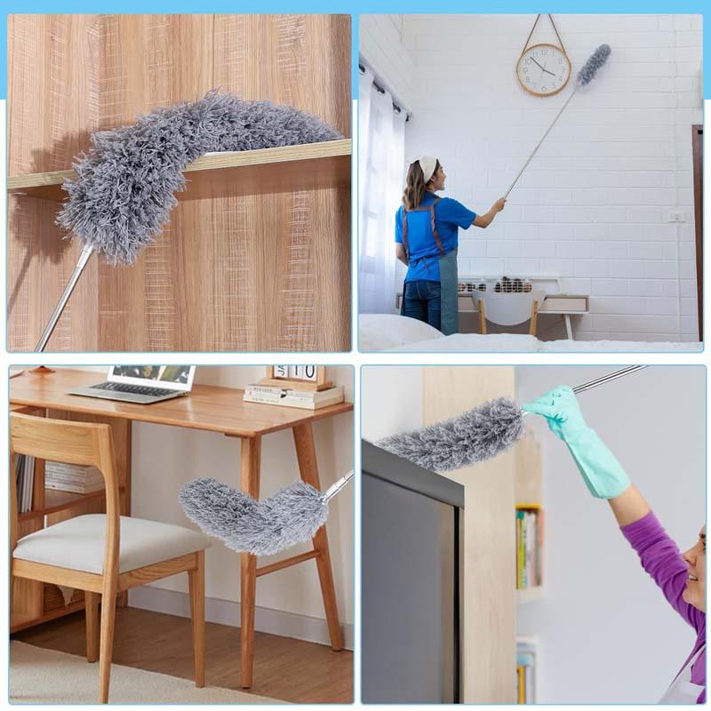 Выдвижная тряпка из перьев, гибкая тряпка из микрофибры с удлинительной штангой длиной 30–100 дюймов, длинная тряпка с силиконовым колпачком и средством для чистки штор.