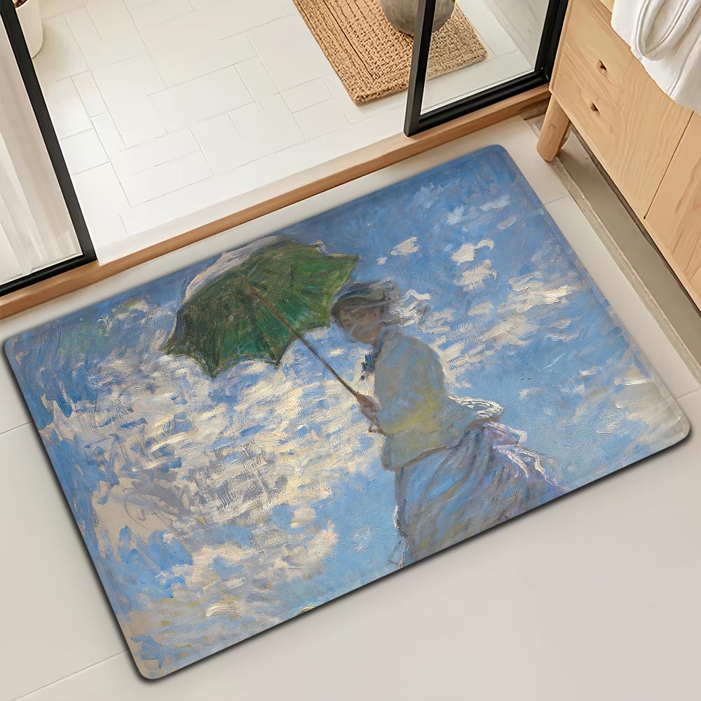 Коврик для двери, коврик для ванной, коврик для пола Lotus M-Monet, масляная живопись, микрофибра, декоративный, универсальный, фланелевый, быстросохнущий, впитывающий, нескользящая подошва