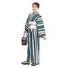 Fuuka Yukata Set with Free Made In X14B25LRWH Two-Piece Pre-Obi, Two-Piece Set, Women's, Size, Striped, Blue-Green (Pre-Obi Ribbon, Japan, White)