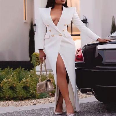 Элегантный женский пиджак, платье, костюмы с длинными рукавами и пуговицами, куртка-макси с запахом, стильное модное женское вечернее платье большого размера, вечерние наряды