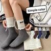 Women's Autumn Cotton Socks with Fabric Labels and Black Ear Edges, Dui Dui Socks, Anti-odor Boneless, Sweat-absorbing and Breathable Long Socks