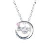 Selectable Birthstone Necklace for Highest Quality Zirconia Dancing Stone Crescent Moon Star Cut Silver Pendant Pink [Future Angel] Women, (October