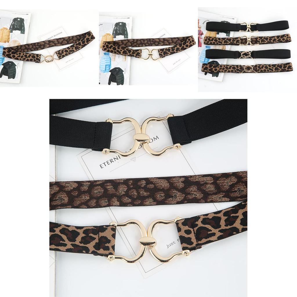 Fashion Black And Leopard Print Elastic Waistband With Buckle Design For Formal Events