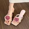 Fashion 2024 New Square Toe Flip-flops Summer Skirt Wear High Heel Sandals Sweet Style Chinese Flower High Heel Sandals for Women