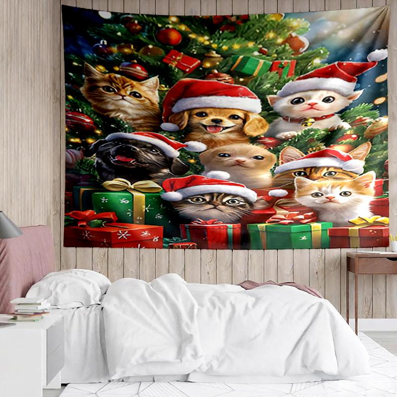 Christmas-Dog Print Tapestry, Backdrop, Easy Setup, Ideal for Bedroom, Office & Living Room, with Aesthetic Wall Hanging Decor.