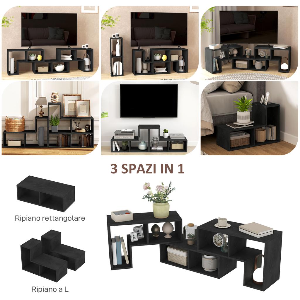 Three-Block Modular TV Stand - Black Wood-Effect