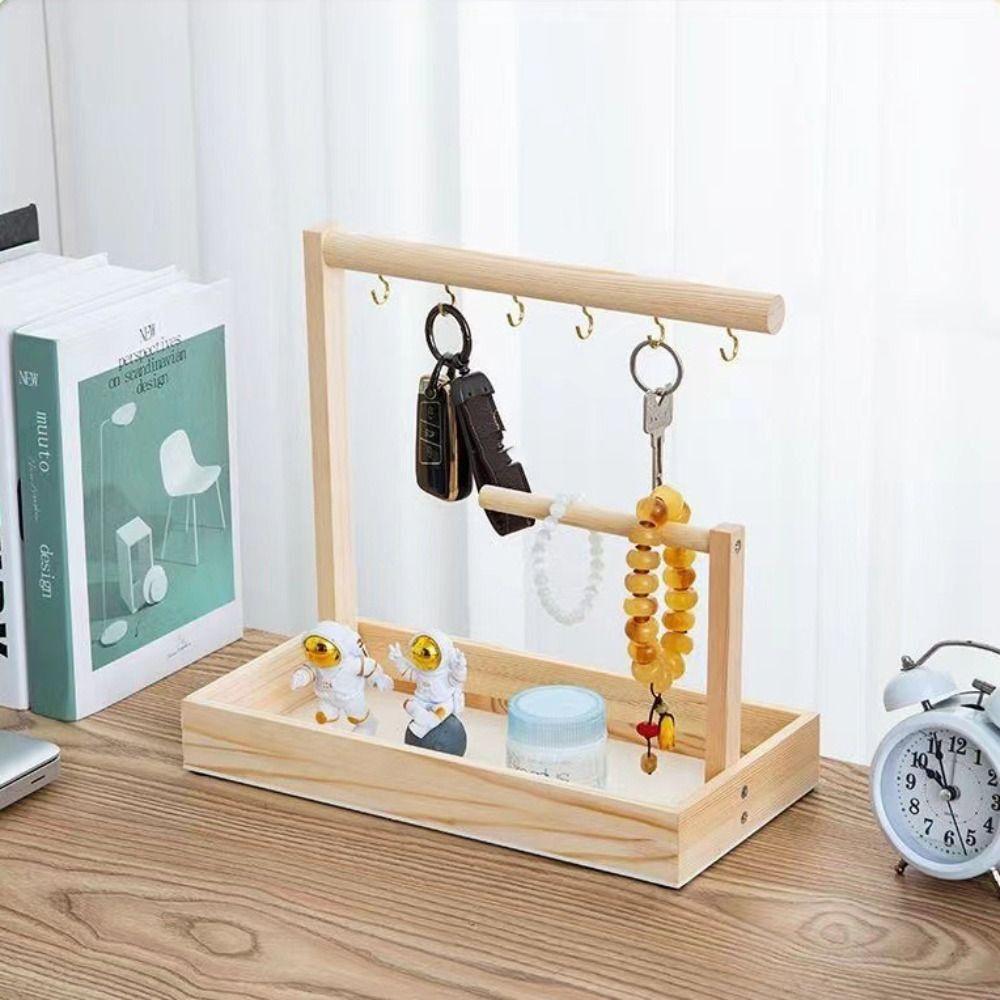 With Hooks Key Storage Rack Wooden Bathroom Shelf Jewelry Display Plate Earrings Pendants
