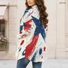 Women Plus Size Open Front Long Sleeve Cardigan Draped Collar Curved Hem American Flag Printed Coat