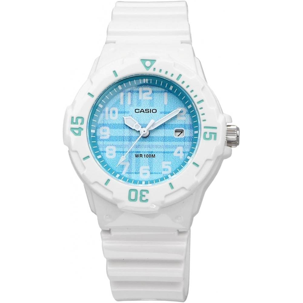 CaSio Women S Analog Watch gloSS White Blue Check Lrw 200h 2cv
