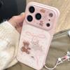 Розовый Цветочный Чехол для iPhone 14/15/16 Pro Max с Собакой и Медведем