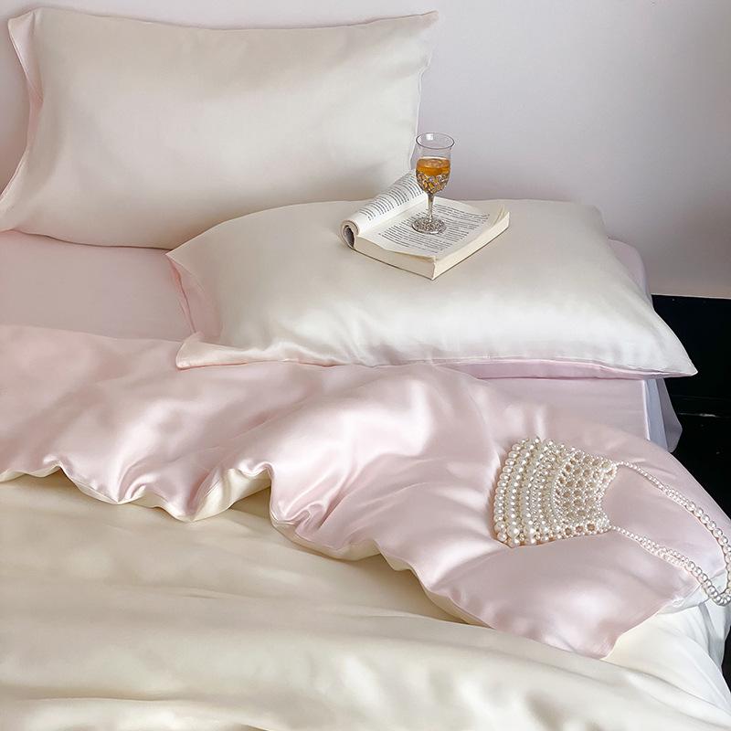 Летний однотонный комплект из четырех предметов из ледяного шелка, прохладный на ощупь, простыня, пододеяльник, комплект постельного белья из трех предметов для общежития, удобное постельное белье