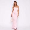 Женское strapless midi платье облегающего кроя с эластичной талией, сексуальный атласный корсет, платье bodycon, однотонное, со сборками, платье для гостей на свадьбу, вечернее платье