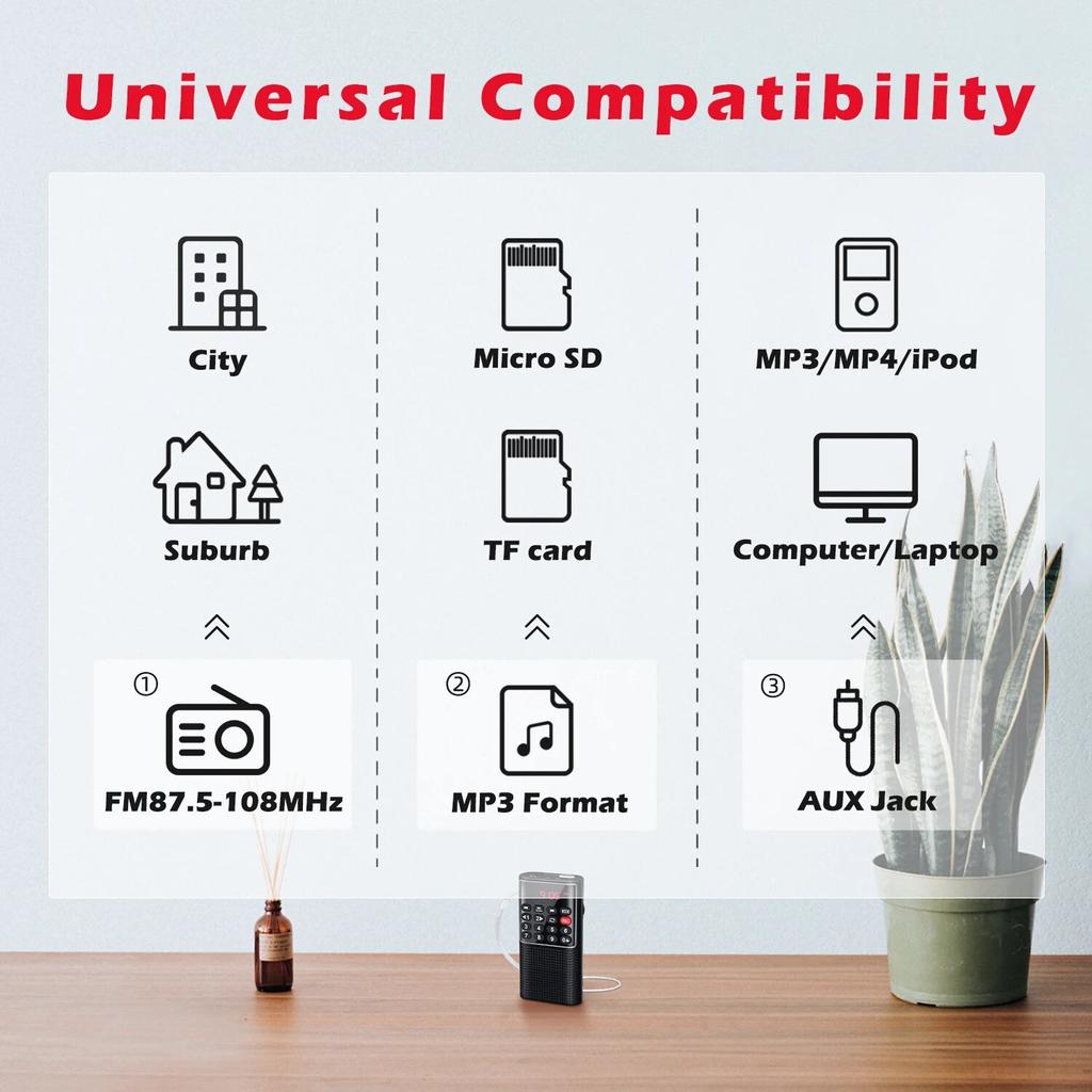 Мини-портативный карманный FM-радио, портативный перезаряжаемый MP3-плеер Walkman с диктофоном для Walkman Go Hiking