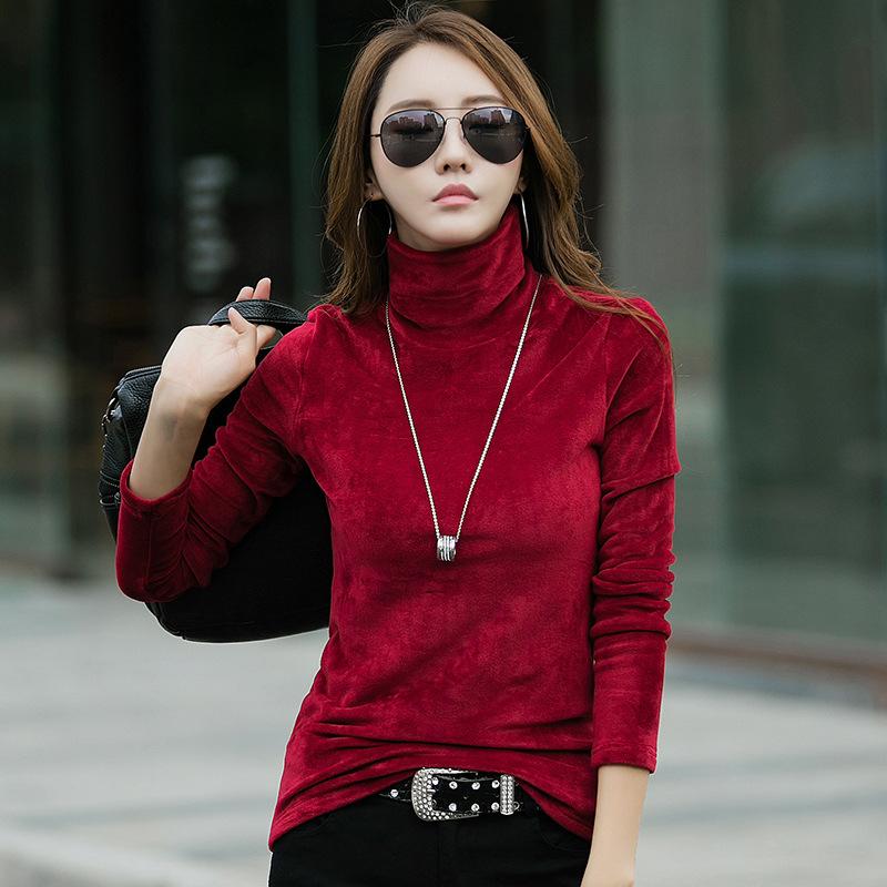 Зимняя женская 4XL теплая базовая кофта из золотистого бархата, водолазка с высоким воротом, двухсторонняя, с длинными рукавами, внутренняя часть из бархата, топ для женщин