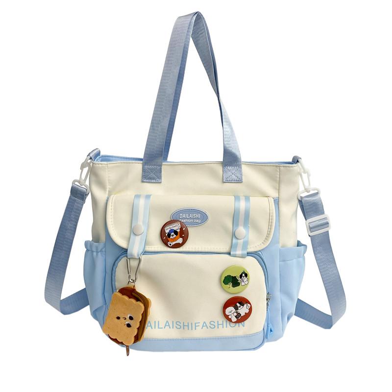 Oxford Shoulder Bag Cute Tote Bag Cartoon Handbag & Purse Pendant Badge Decor Crossbody Bags For Women