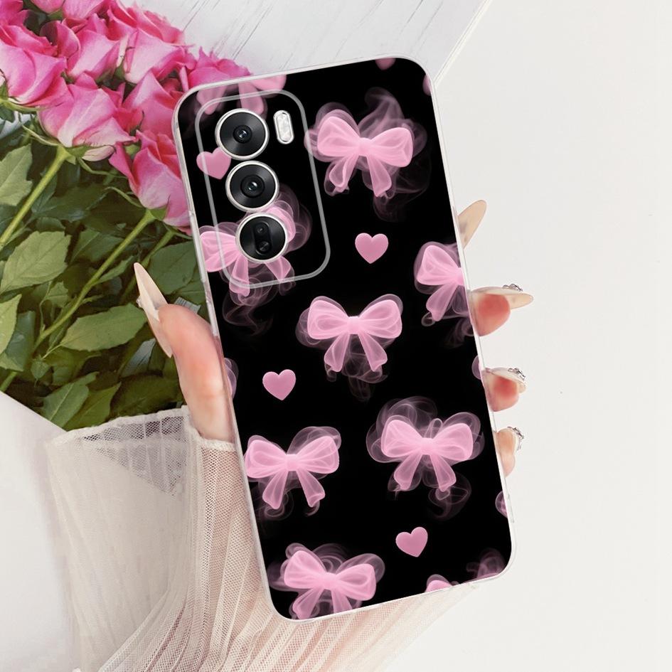 Чехол для OPPO Reno 12 5G CPH2625 Новый Стильный Цветок Бантик Мягкий Прозрачный Силикон ТПУ Задняя Крышка Для OPPO Reno12 Pro CPH2629 Чехол