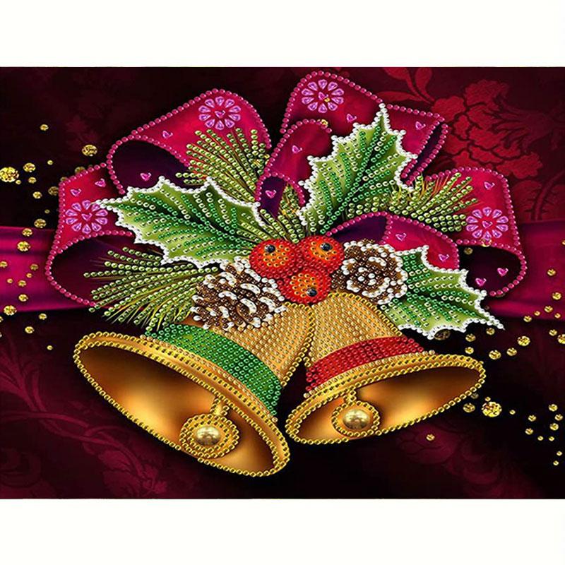 Алмазная картина, Рождественский колокольчик, кулон, полная круглая Алмазная вышивка, мультяшная мозаика, комплект со стразами, декор для дома 30x40 см/12x16 дюймов