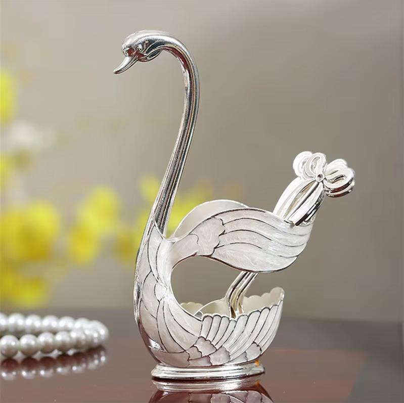 Роскошный набор десертных ложек и вилок из нержавеющей стали Swan Holder – столовые приборы в европейском стиле для фруктов, торта и чая