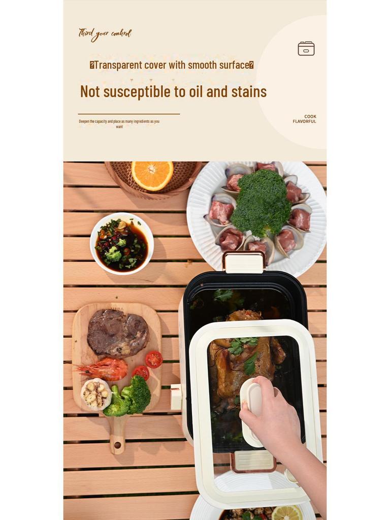 Компактная электрическая жаровня и гриль: Многофункциональная антипригарная посуда для приготовления на пару, жарки и барбекю