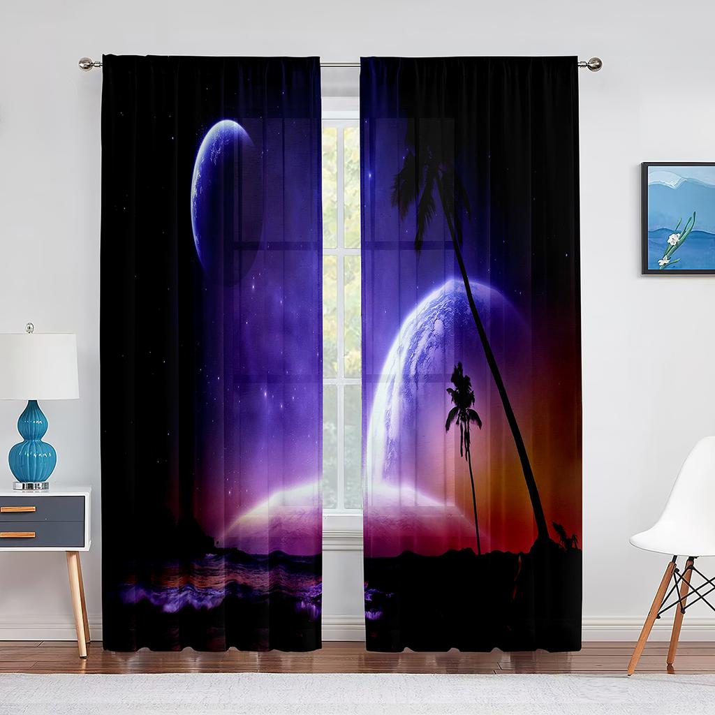 Космос Планета Земля Марс Меркурий Галактика Тюль Шторы для Домашнего Офиса Окна Спальни Кухни Современные Шифоновые Прозрачные Вуалевые Шторы