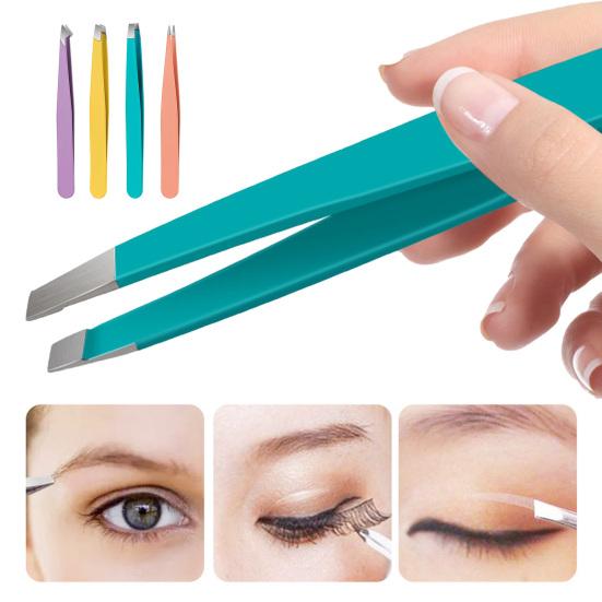 4Pcs/Set Slant Eyebrow Tweezers Set Stainless Steel Ingrown Hair Removal Tool Flat Mouth Eyebrow Clip Set