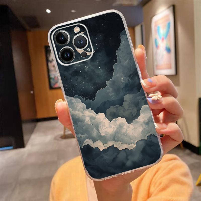 Чехол для телефона Облачная Луна Звездная Ночь Carcasa Funda Для iPhone 17 Pro Max Air 16 15 14 13 Pro Max 15 16 Pro 15Plus Чехол