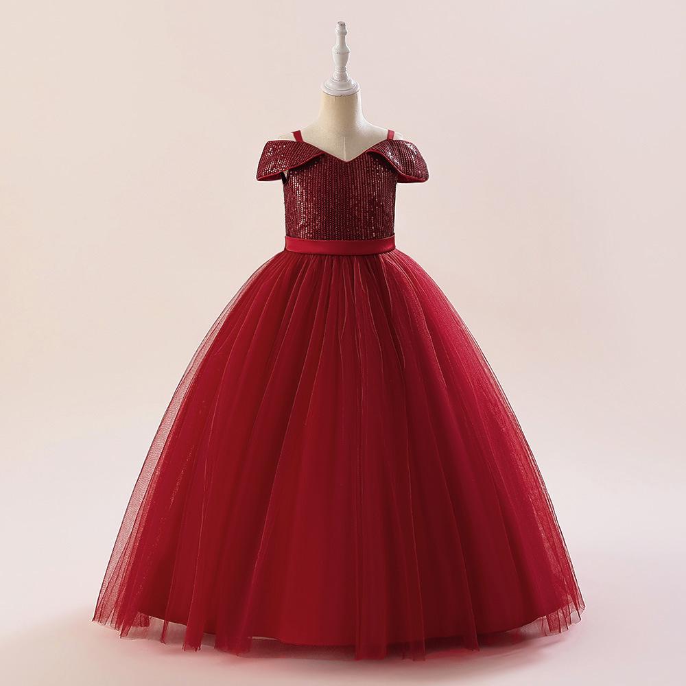 Платье принцессы на одно плечо с пайетками и пышной юбкой для девочек