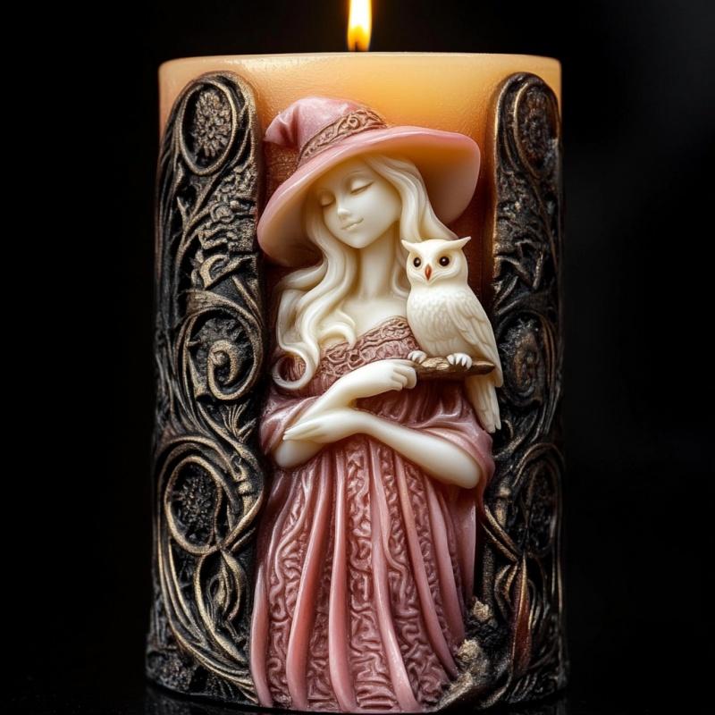 3D Силиконовая форма для цилиндрической свечи с ведьмой, сделай сам, рельеф черепа ведьмы, цилиндр для ароматерапии, силиконовая форма для смолы, декор на Хэллоуин, подарки