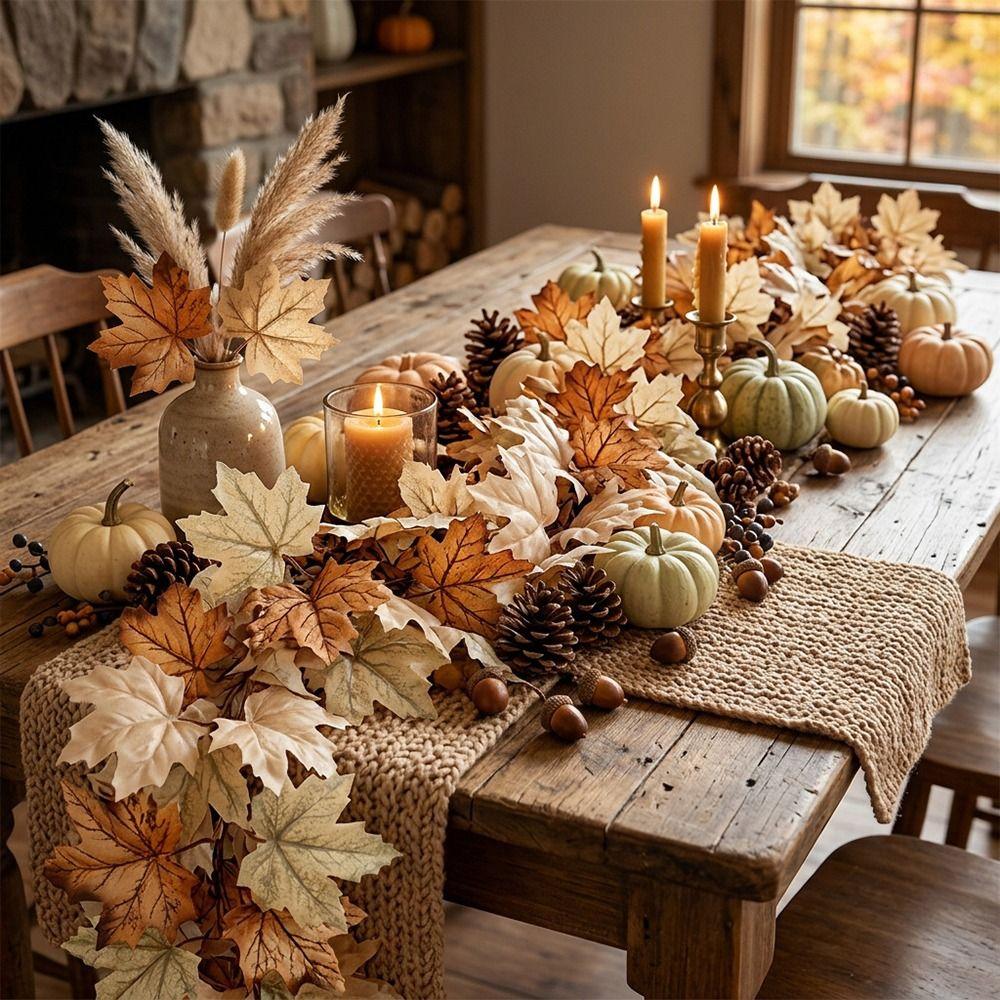 Big Size Leaves Artificial Mapple Leaves Garland Multicolor Fall Leaves Vine Festival Ornament