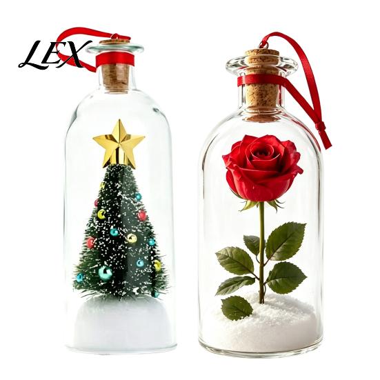 Creative Tabletop Holiday Decor Recordable Christmas Message in A Bottle, Voice Recording Keepsake with Handmade Resin Figurine Playback Cork,
