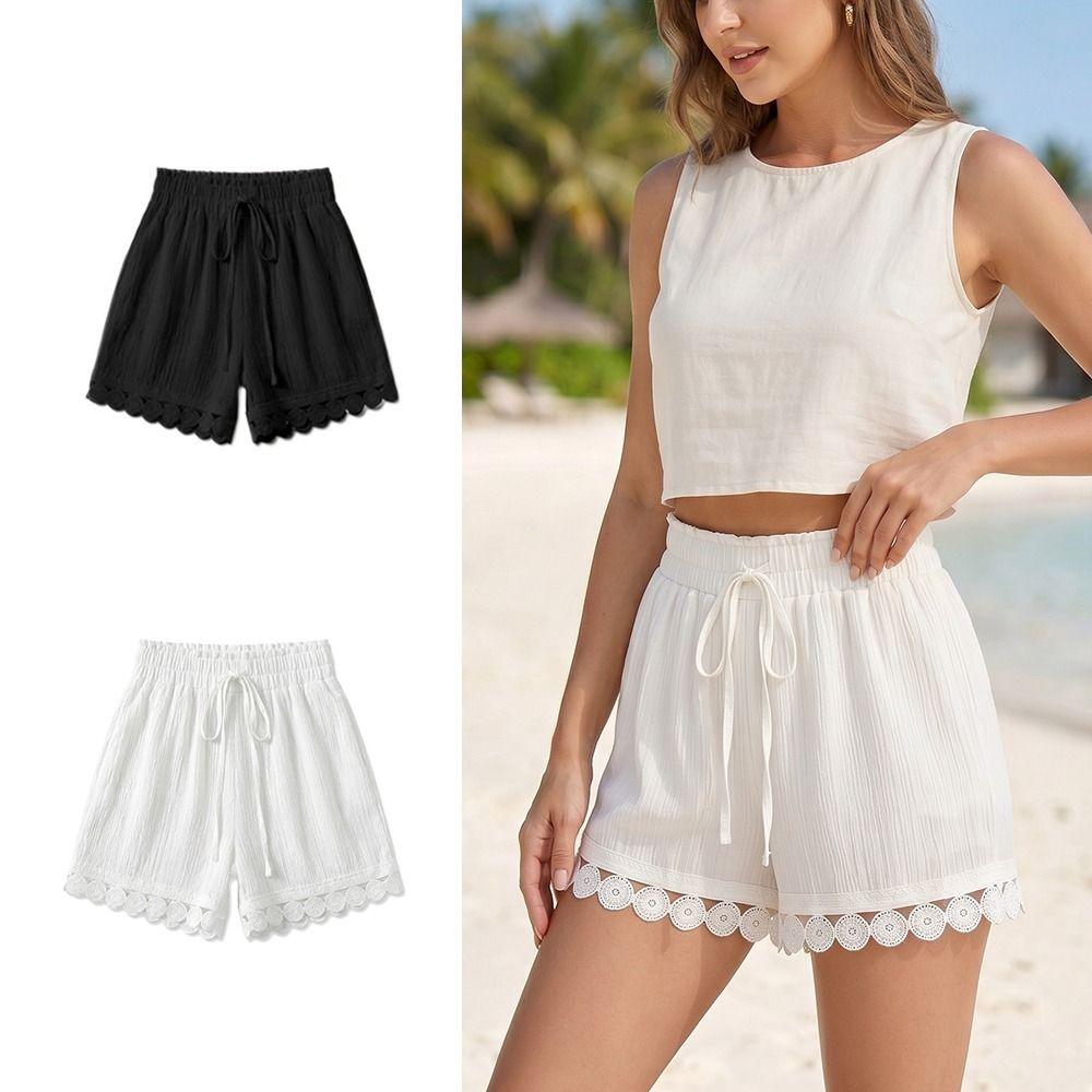 Thin Beach-Style Shorts Loose Women's Shorts Vintage Lace-Trimmed Shorts Vacation