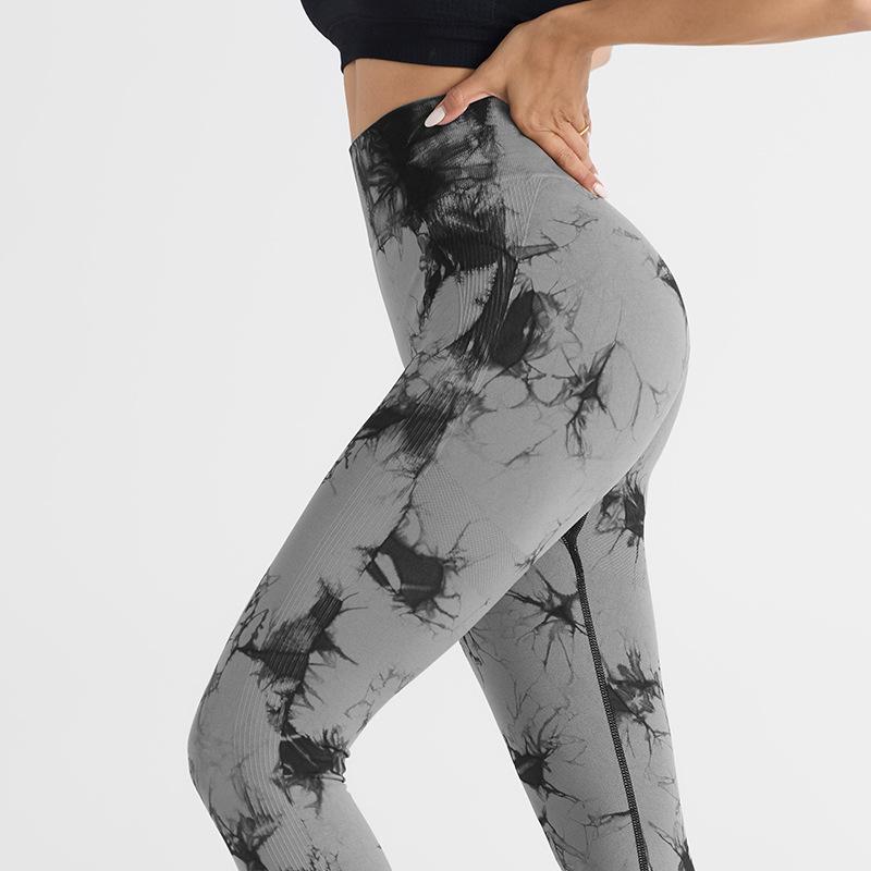 Seamless tie-dye high waist tight yoga clothes peach buttocks training yoga pants sports running fitness pants women