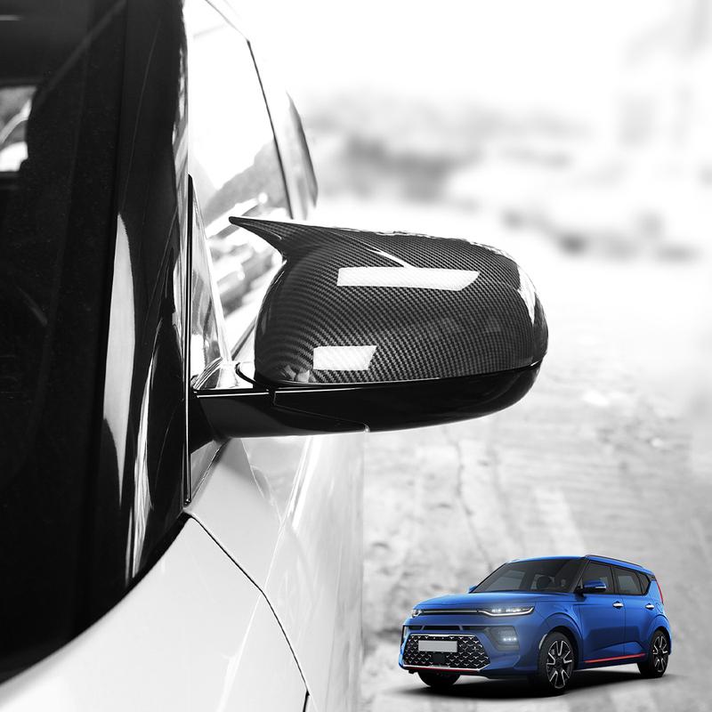 For Kia Soul -2025 Carbon Fiber Style Rear View Mirror Cover Horn Style ABS Rearview Mirror Shell LHD/RHD