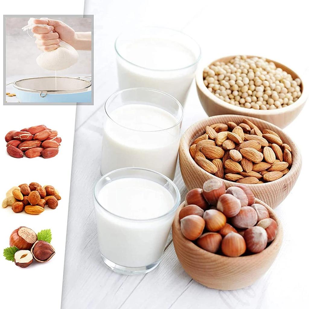 3 шт. мешков для орехового молока, кухонные тканевые фильтры, многоразовые хлопковые фильтр-мешки, йогурт, чай, кухонная мелкая сетчатая марля с завязками