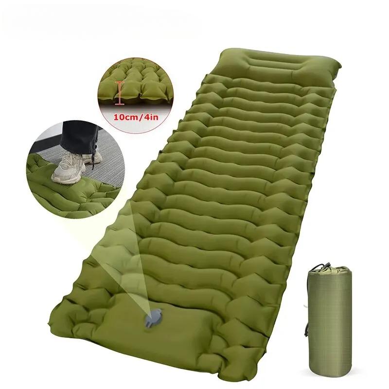 Outdoor Camping Inflatable Mattress Thicken Sleeping Pad with Built-in Pillow & Pump Air Mat for Travel Hiking Climbing