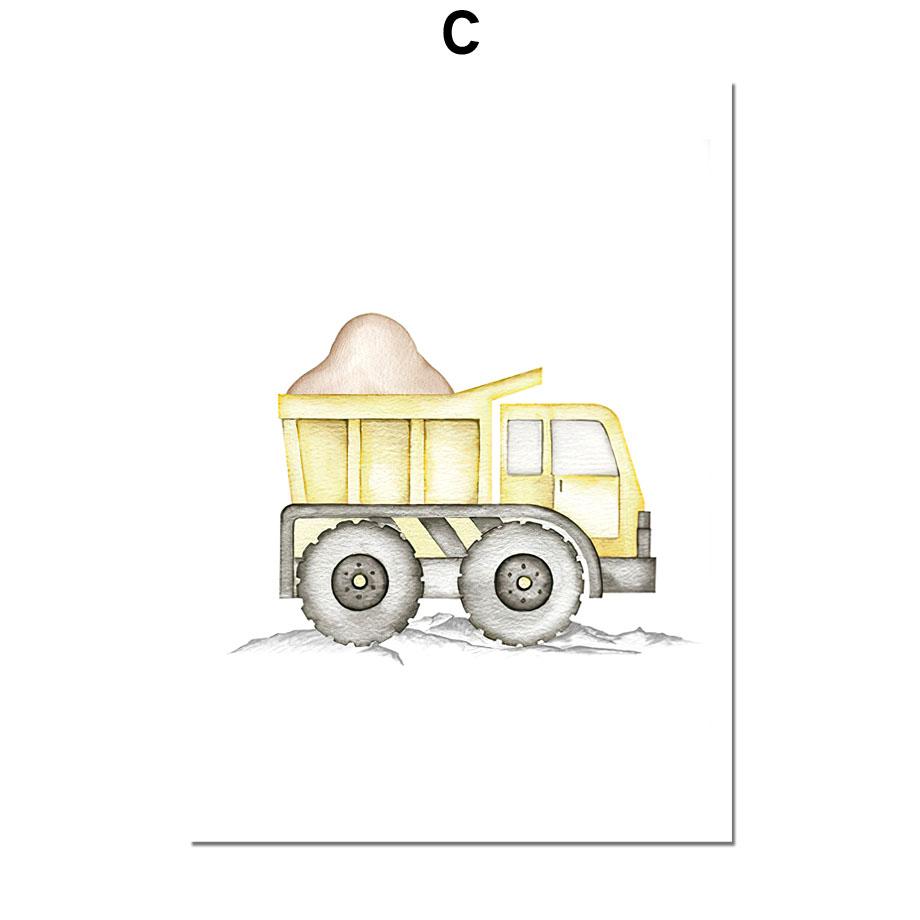 Строительные грузовики, транспорт, автомобиль, детская настенная живопись, холст, картина, плакат на скандинавскую тему, настенные панно для декора комнаты для маленьких мальчиков