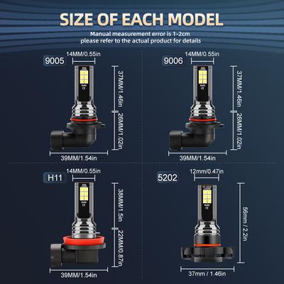 9005/HB3 9006/HB4 H11 5202 H8 H9 Светодиодные лампы для фар и противотуманных фар 28000 лм 5000K 6000K Белый свет Чипы SMD Лампы для противотуманных фар Упаковка 2 шт.